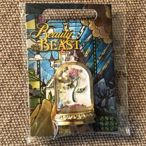 NWT Disney Beauty and the Beast Princess Belle Enchanted Rose Gold Glitter Pin